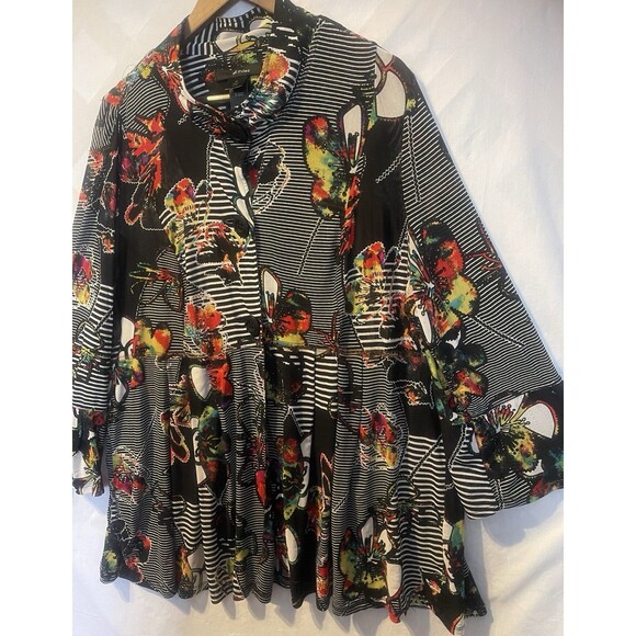 New ALI MILES Butterflies Floral Striped Abstract Art to wear Boho Tunic Bell 2X - Picture 6 of 16